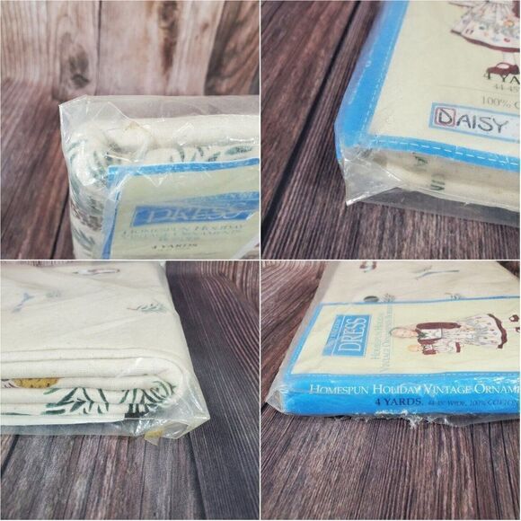 New Daisy Kingdom Dress Homespun Holiday Vintage Ornaments Border 4 Yards Cotton - Picture 12 of 12